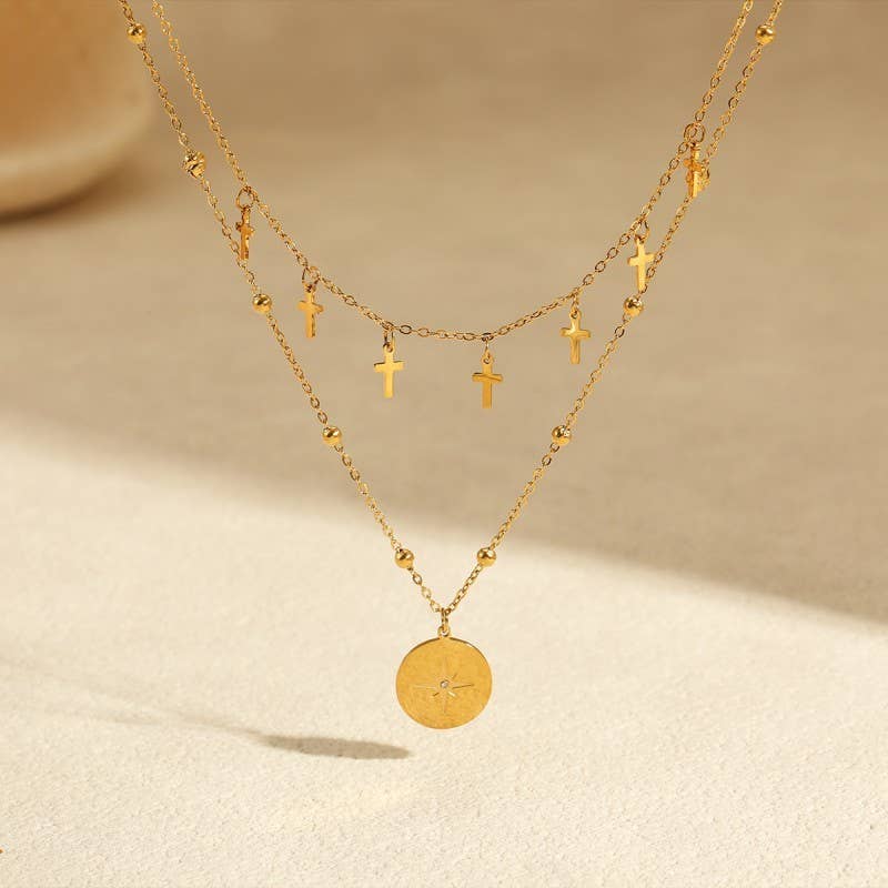 TWO LAYERED CROSS NECKLACE