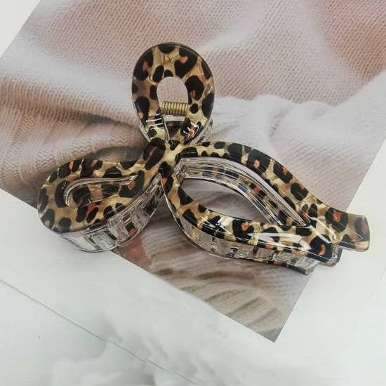 JUMBO ANIMAL LEOPARD PRINT BOW HAIR CLAW CLIPS-White