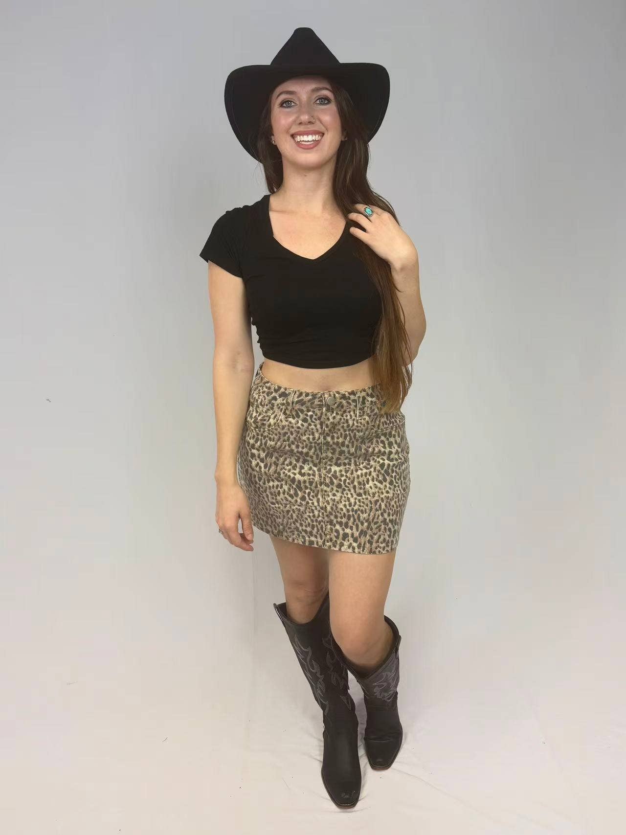 Desert Leopard Denim Mini Skirt