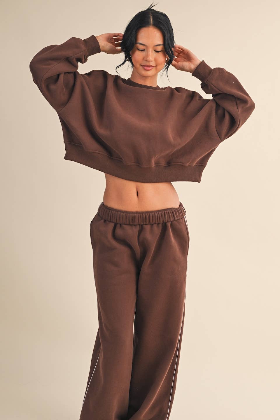 Cozy Fleece Oversized Crewneck Sweatshirt: Chocolate