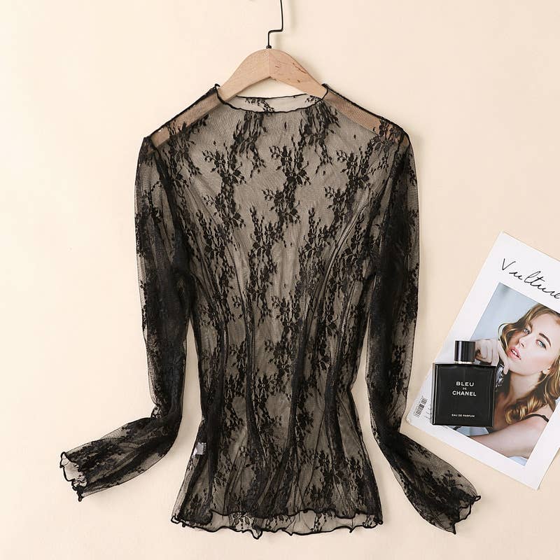 Lace Mesh Top- Black