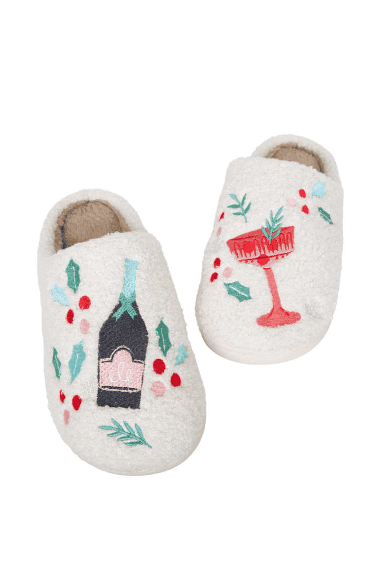 Christmas Champagne & Holly Slippers