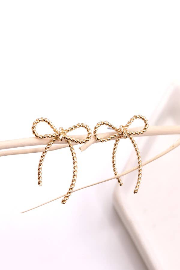ROPE BOW DESIGN STUD EARRINGS GOLD