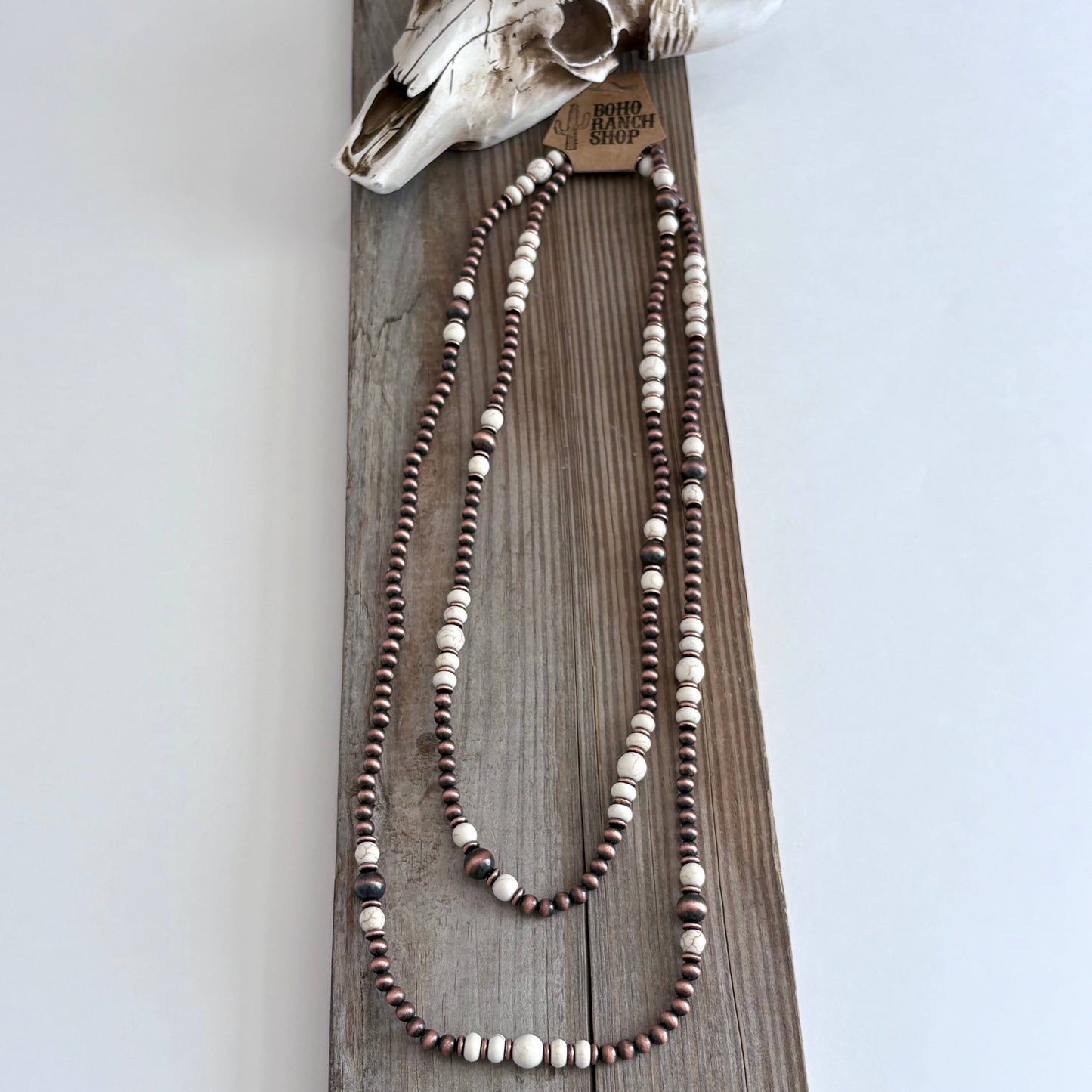 60″ Western Navajo Style Pearl & Stone Bead Long Necklace