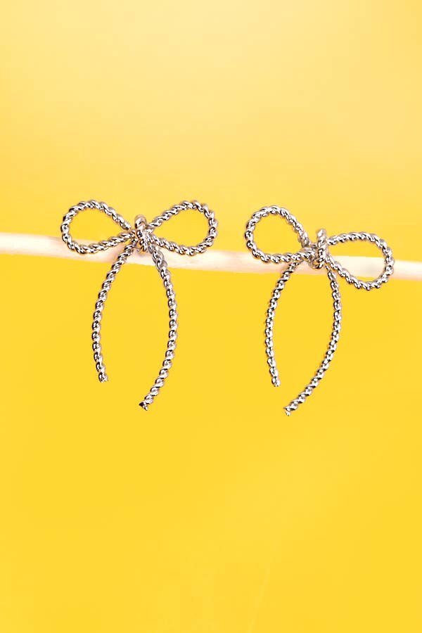 ROPE BOW DESIGN STUD EARRINGS Silver