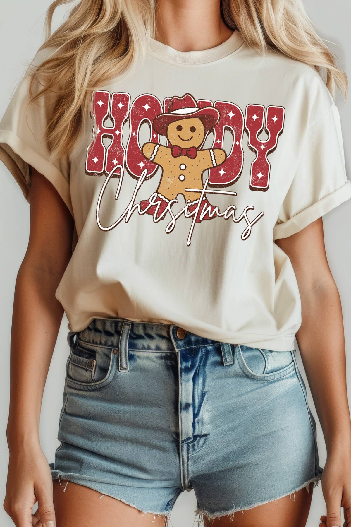 Christmas Graphic Print Short Sleeve Top- Vintage white