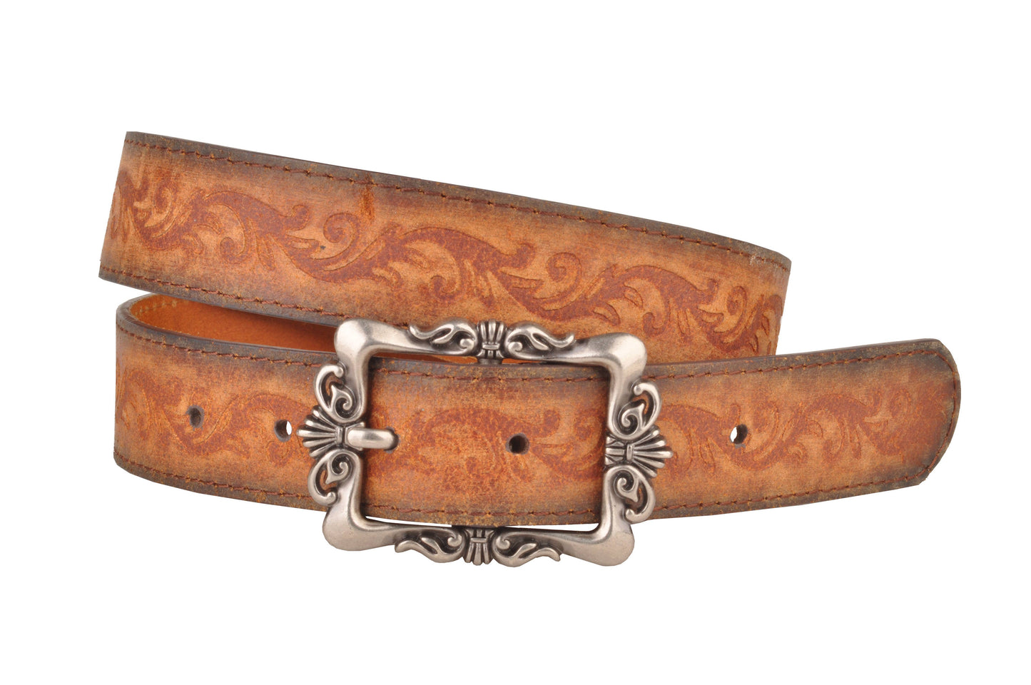 Silver Filigree Buckle Tooled Western Belt