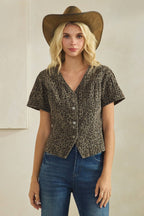 Leopard short sleeve denim top