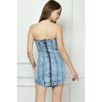 Light Wash Denim Strapless Mini Dress