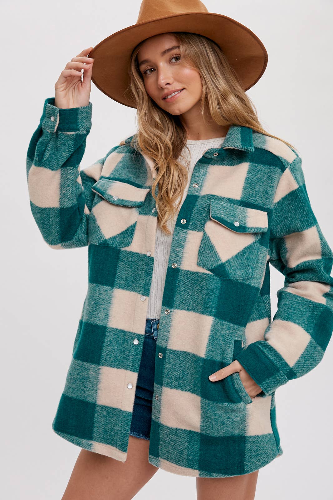 CHECKERED BRUSHED FLANNEL SHACKET- Mauve