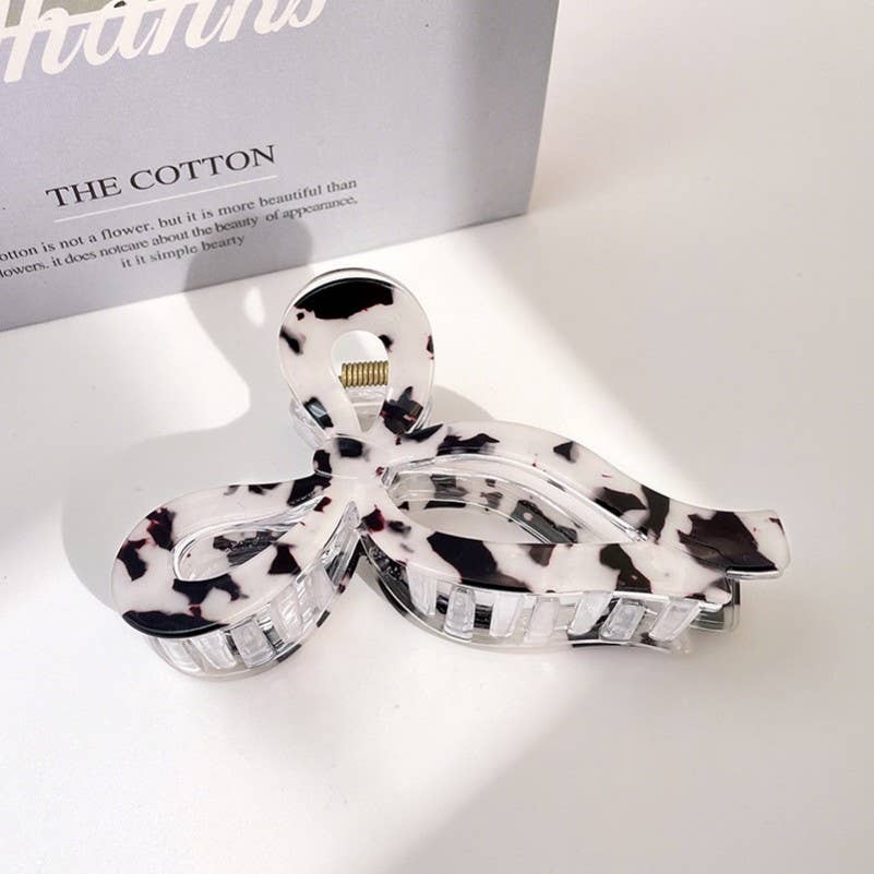 JUMBO ANIMAL LEOPARD PRINT BOW HAIR CLAW CLIPS-White