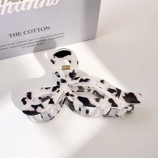 JUMBO ANIMAL LEOPARD PRINT BOW HAIR CLAW CLIPS-White