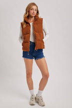 CORDUROY PUFFER VEST ZIPPER FRONT