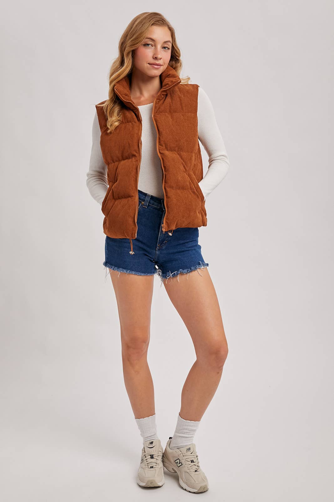 CORDUROY PUFFER VEST ZIPPER FRONT
