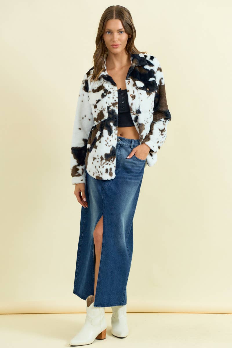 COW FAUX FUR SHACKET