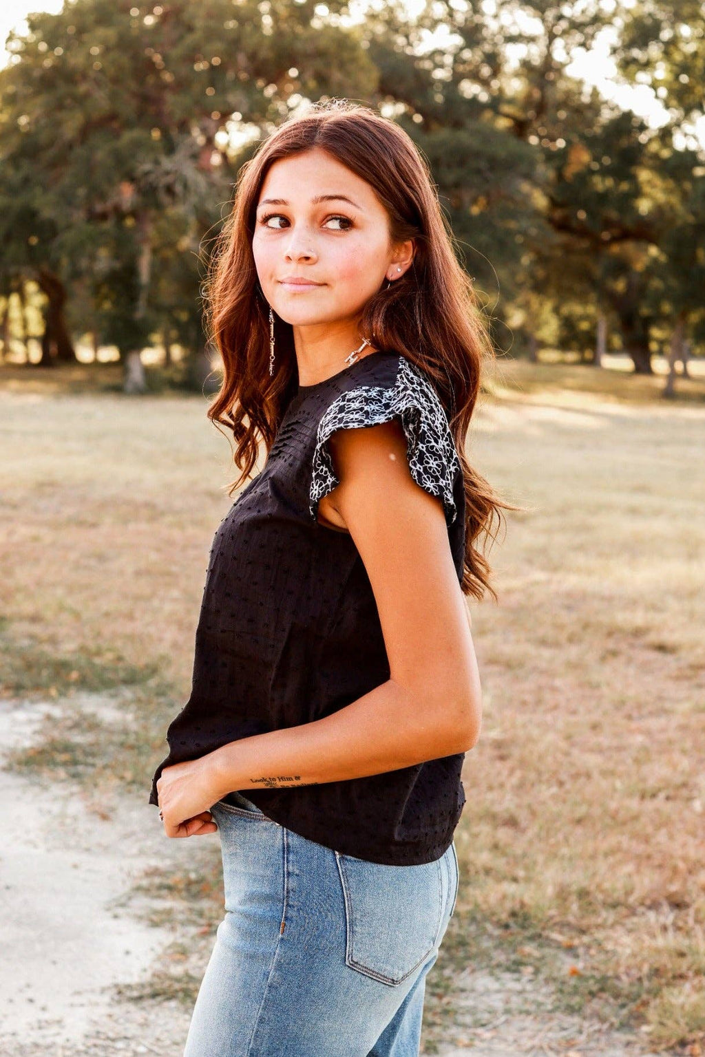 Black Ruffle Top with Floral