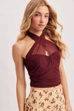 MESH CRISS-CROSS HALTER TOP