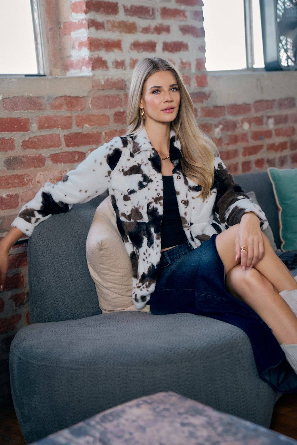 COW FAUX FUR SHACKET