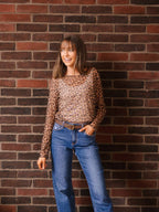 Leopard Mesh Long-Sleeve Top