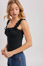 SQUARE NECK RUFFLED STRAP CAMI