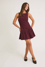 BOAT NECK SLEEVELESS LOW WAIST DRESS