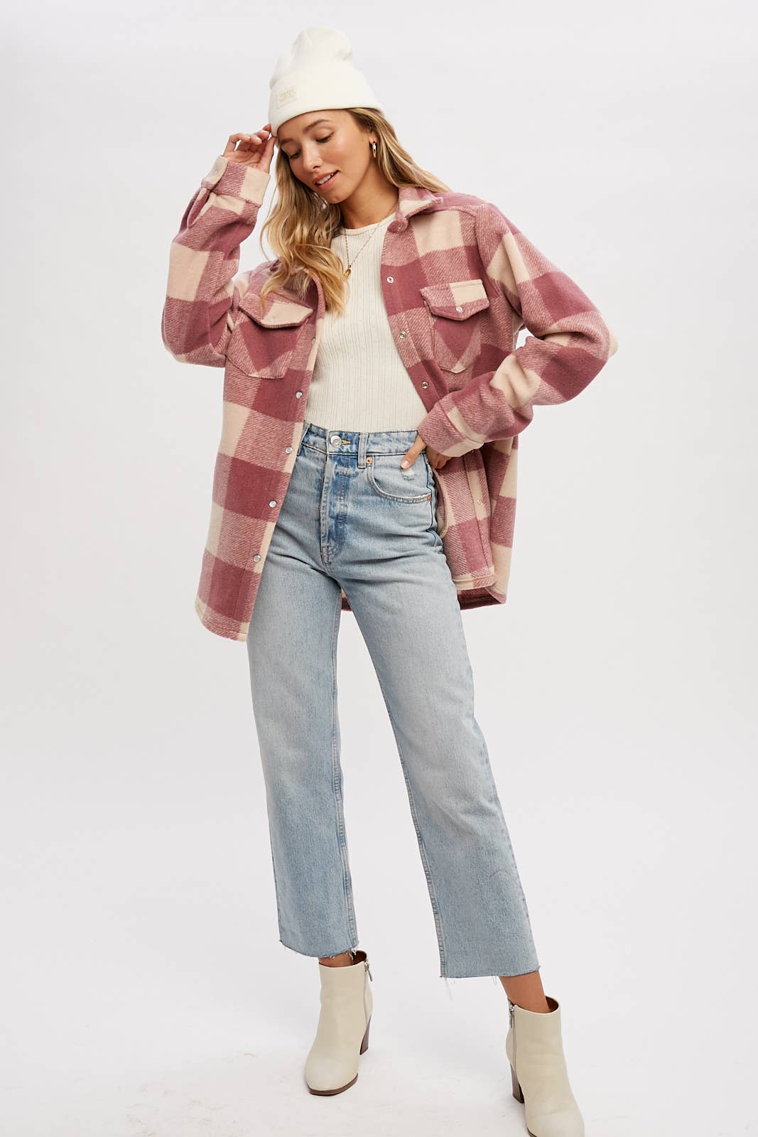 CHECKERED BRUSHED FLANNEL SHACKET- Mauve
