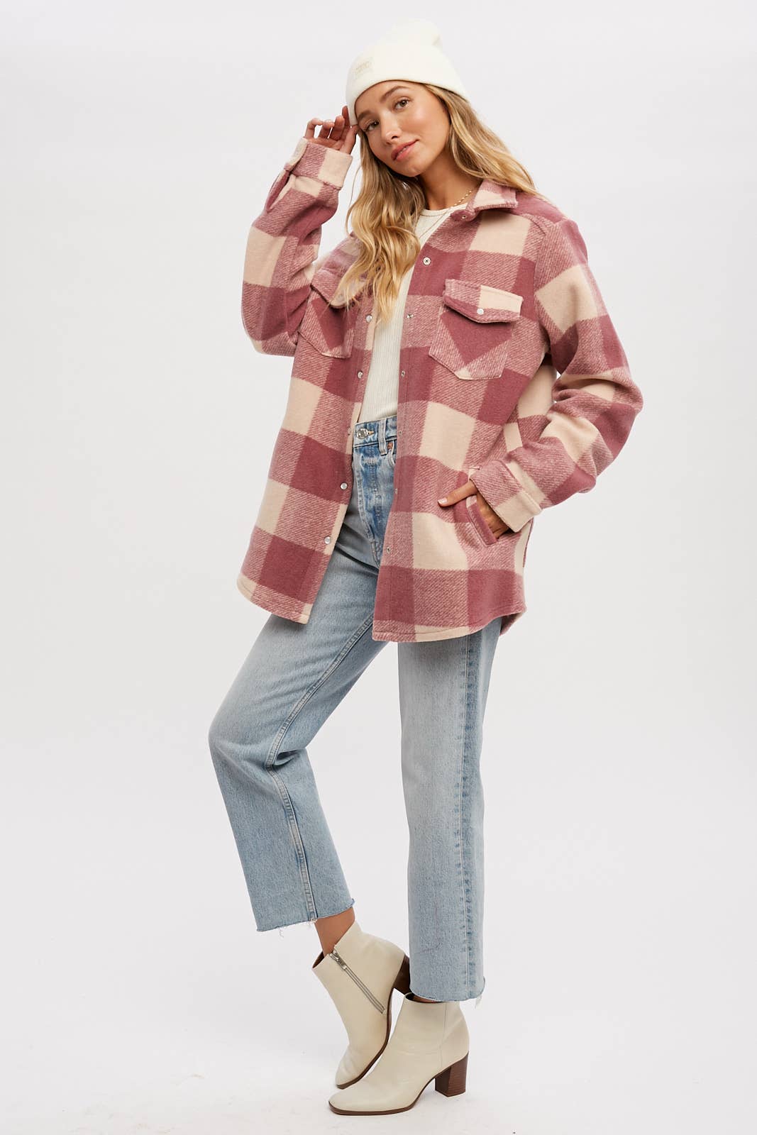 CHECKERED BRUSHED FLANNEL SHACKET- Mauve