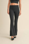 Soft Knit Foldover Flare Pants- Black