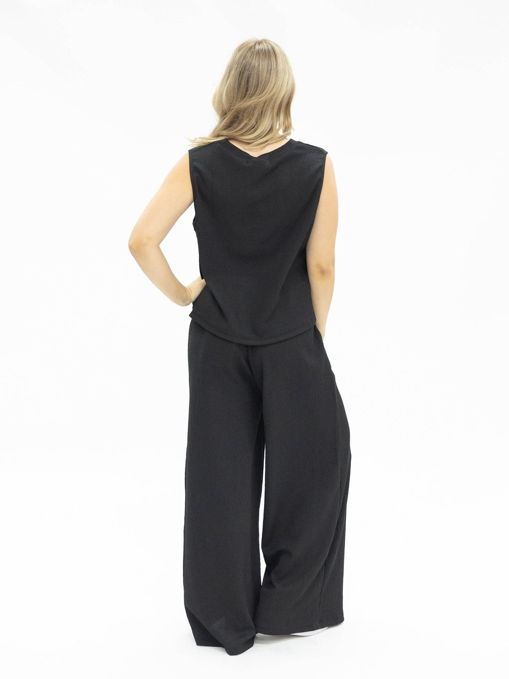 Black Textured Knit Tank Top