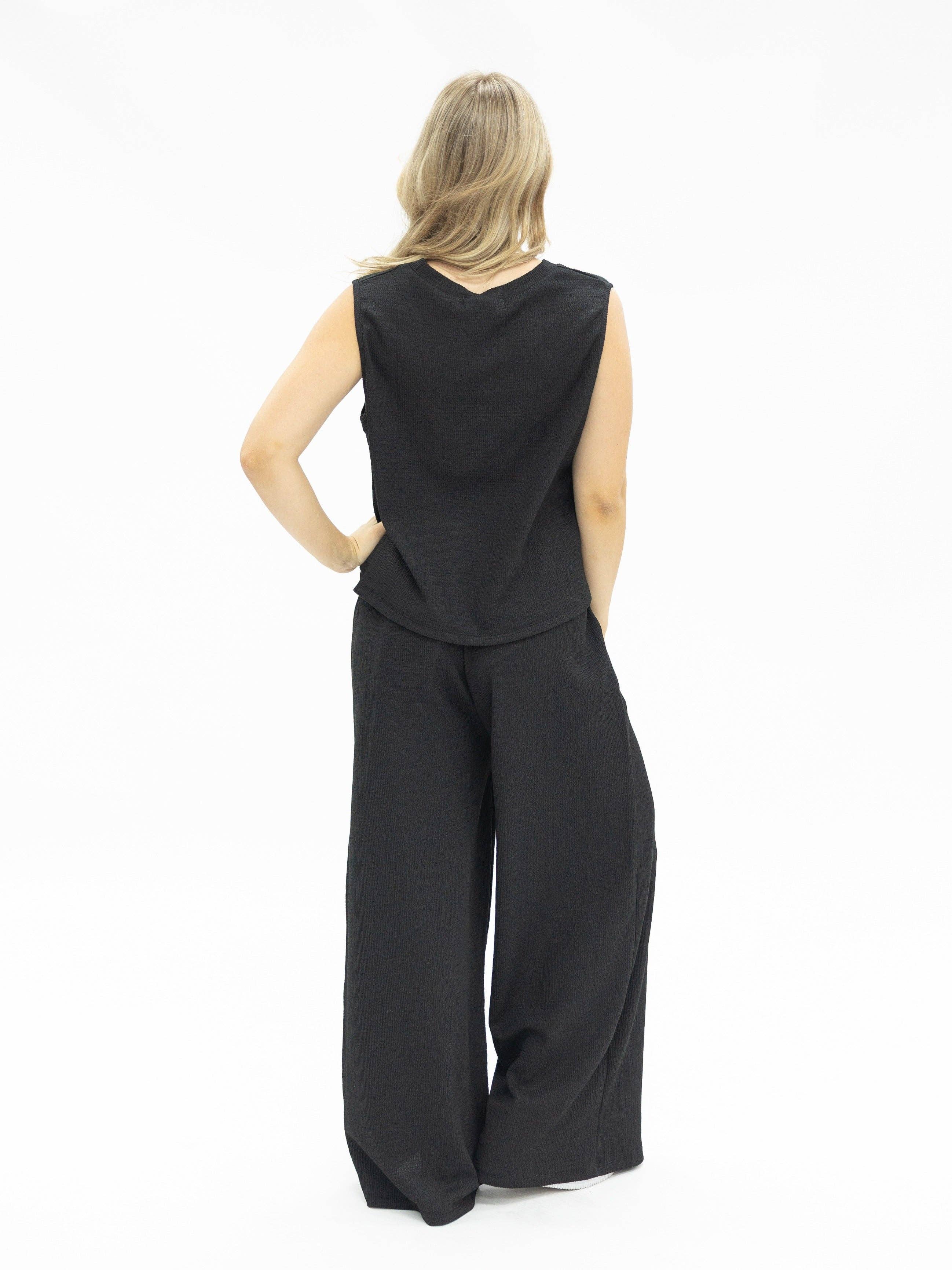Black Textured Knit Tank Top