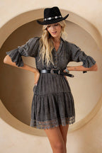Vintage Romance: Stone-Washed Grey Baby Doll Dress