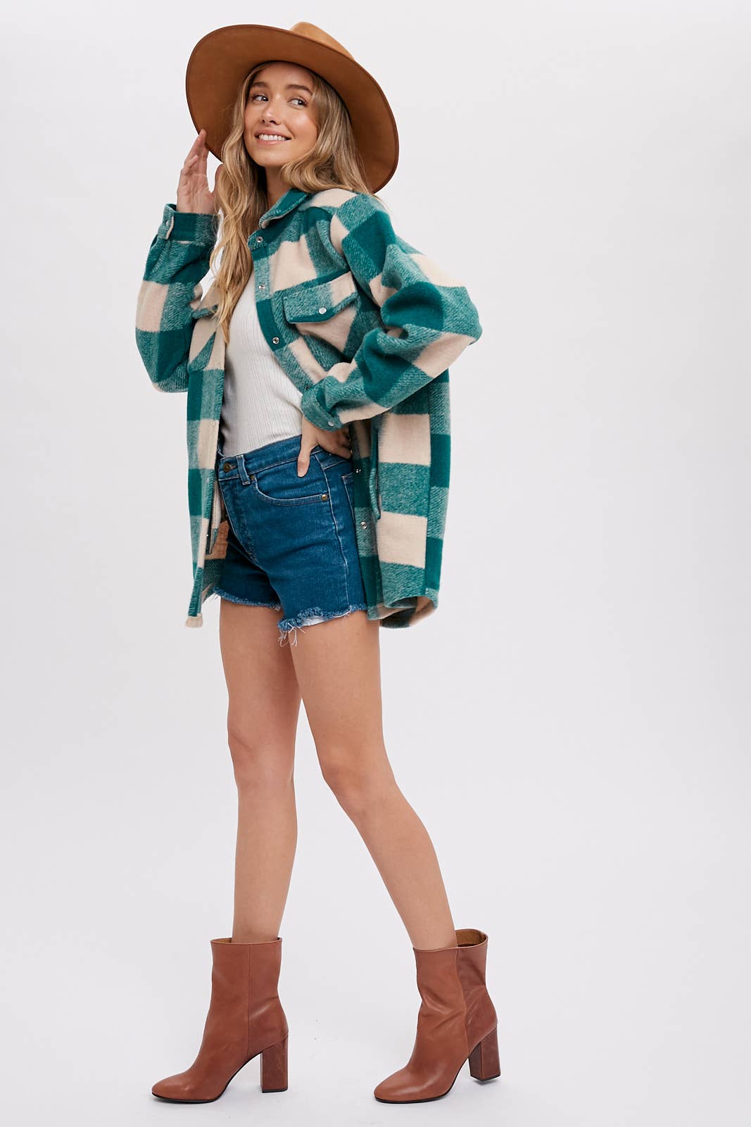 CHECKERED BRUSHED FLANNEL SHACKET- Mauve