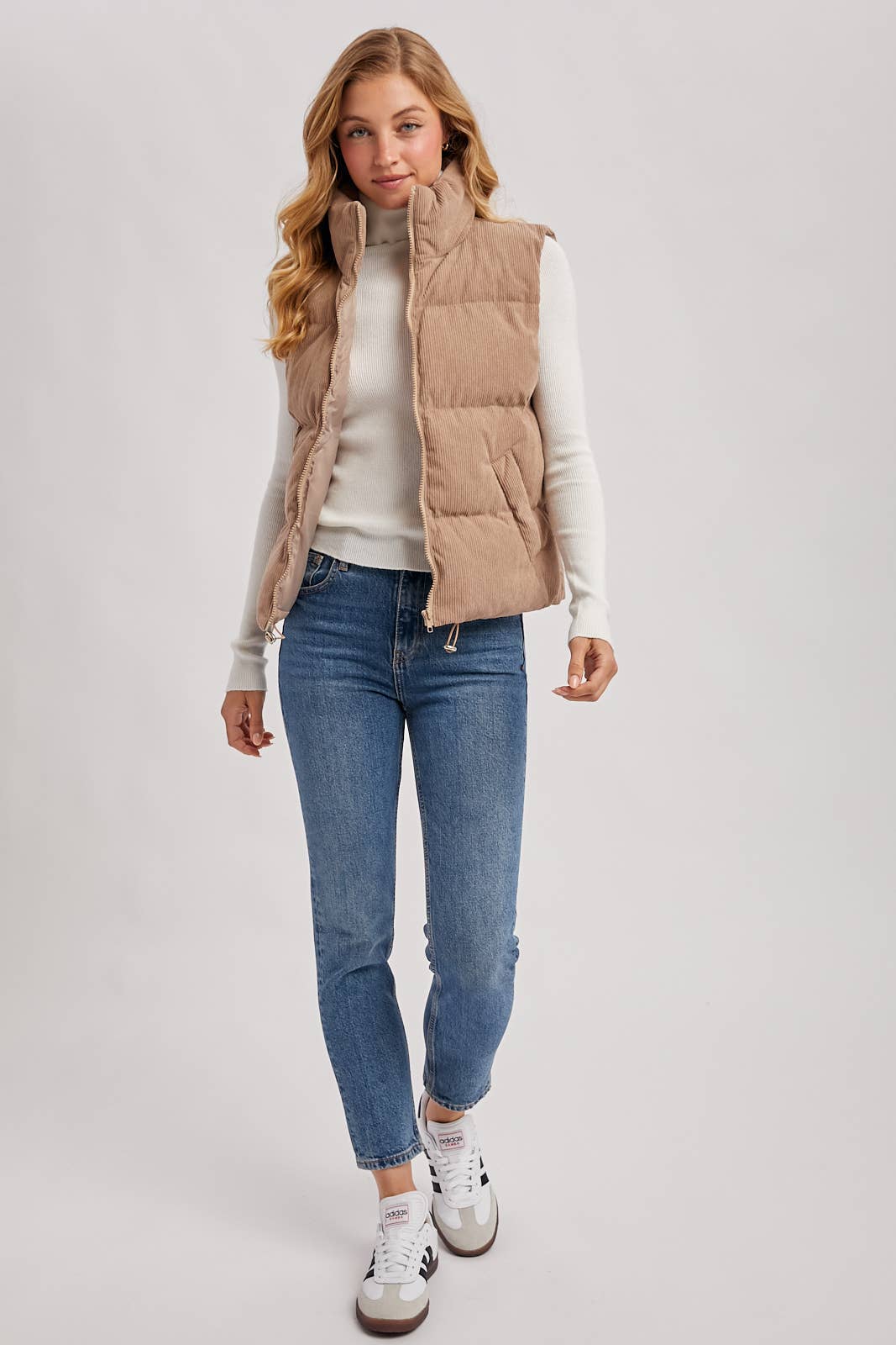 CORDUROY PUFFER VEST ZIPPER FRONT