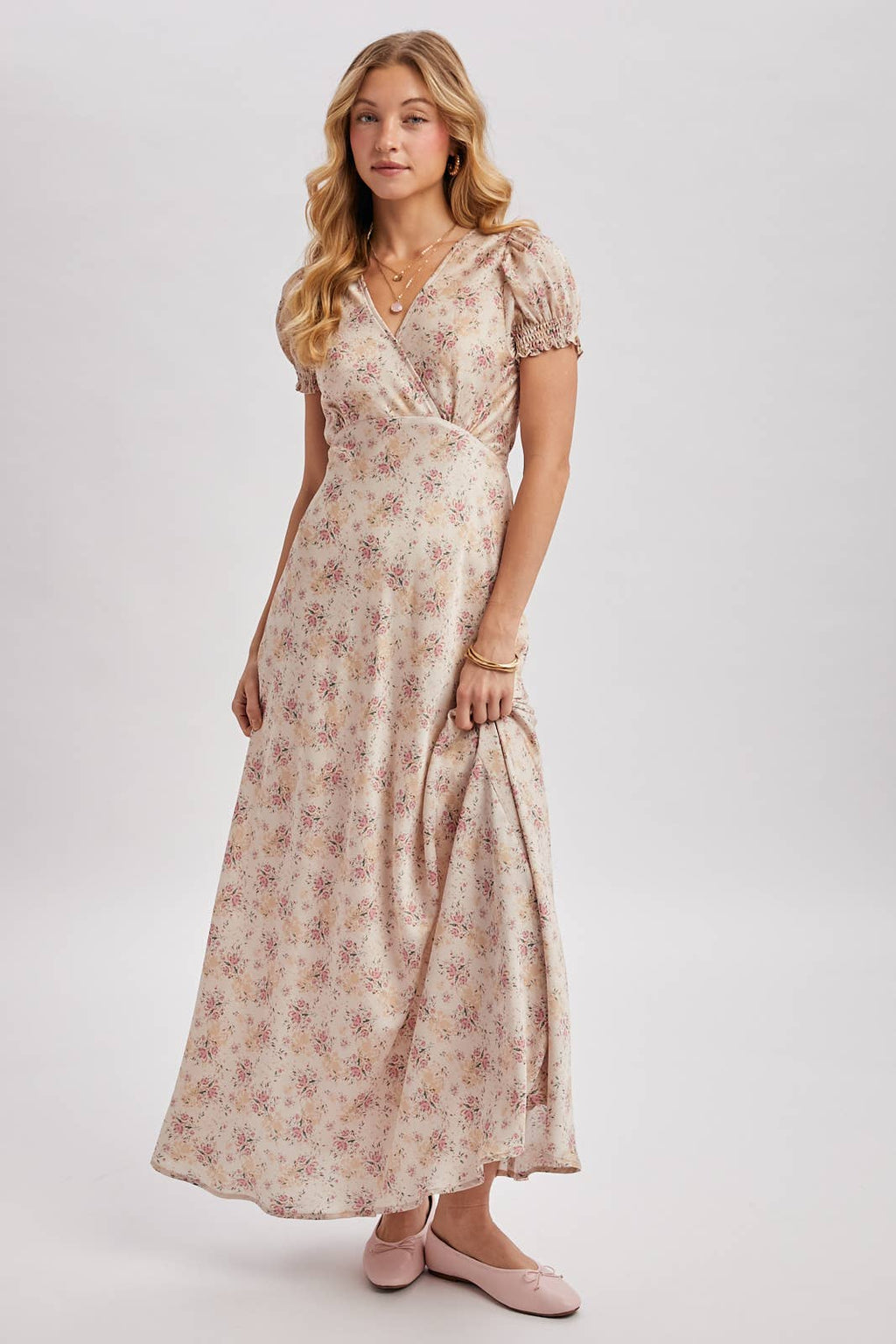 FLORAL V-NECK MAXI DRESS