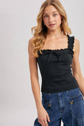SQUARE NECK RUFFLED STRAP CAMI
