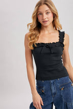 SQUARE NECK RUFFLED STRAP CAMI