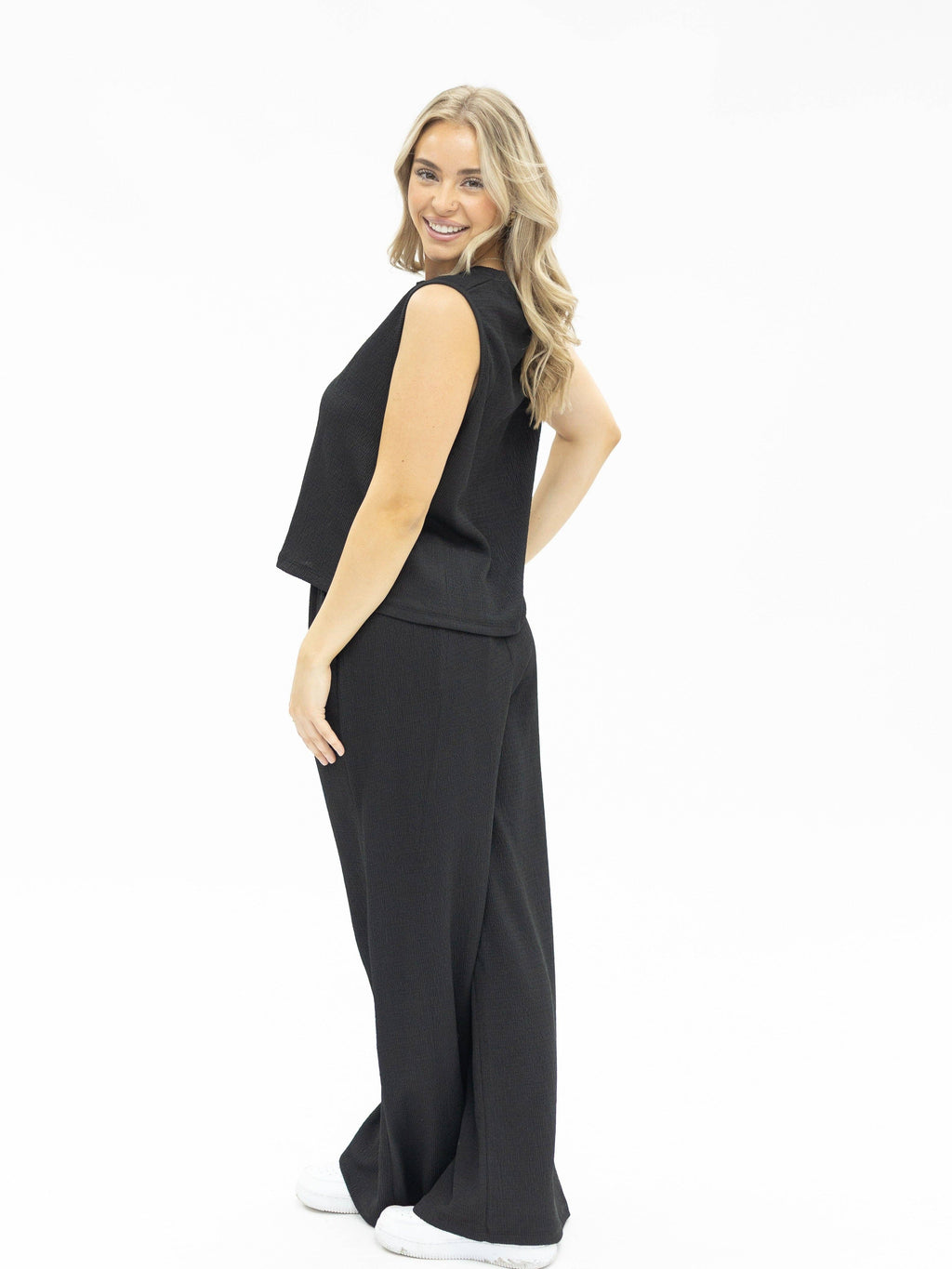 Black Textured Knit Tank Top