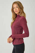 Knit Mock Neck Long Sleeve Top- Wine