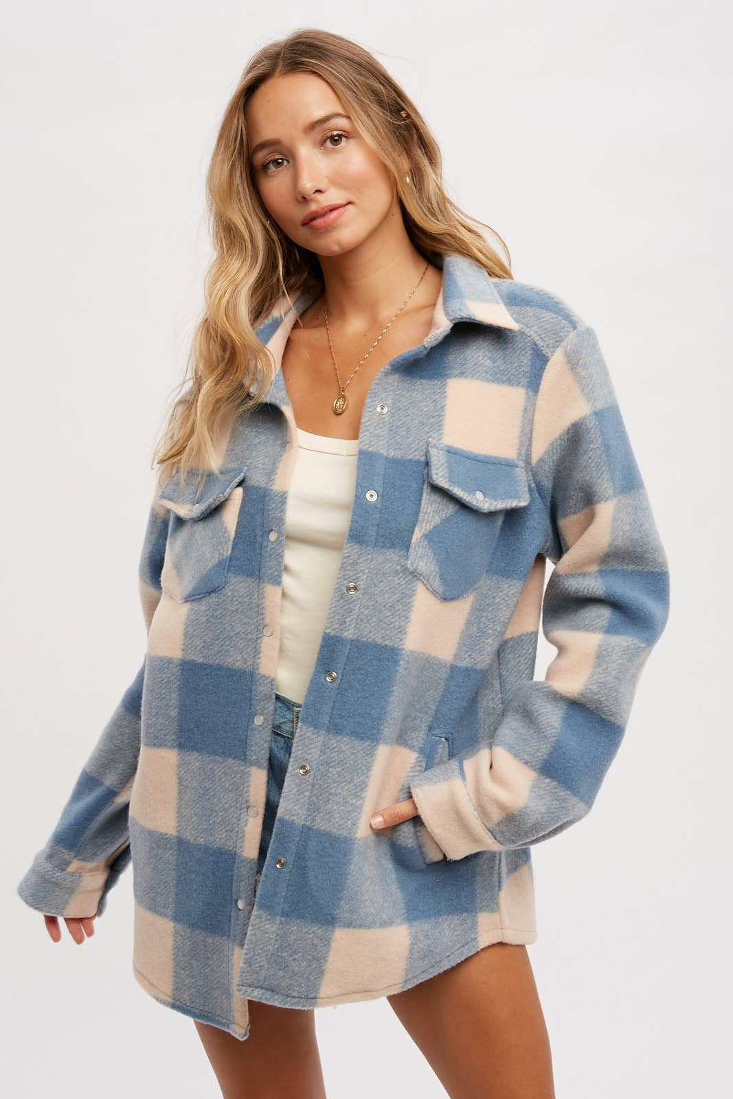 CHECKERED BRUSHED FLANNEL SHACKET- Mauve