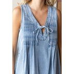 V-neck Puff Sleeve Denim Dress