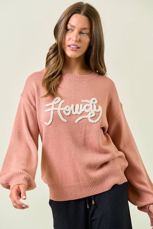 HOWDY' EMBROIDERED ROUND NECK OVERSIZED SWEATER