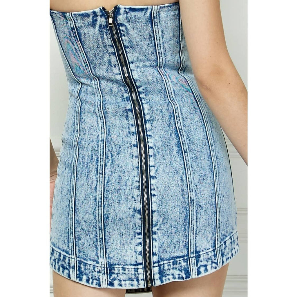 Light Wash Denim Strapless Mini Dress