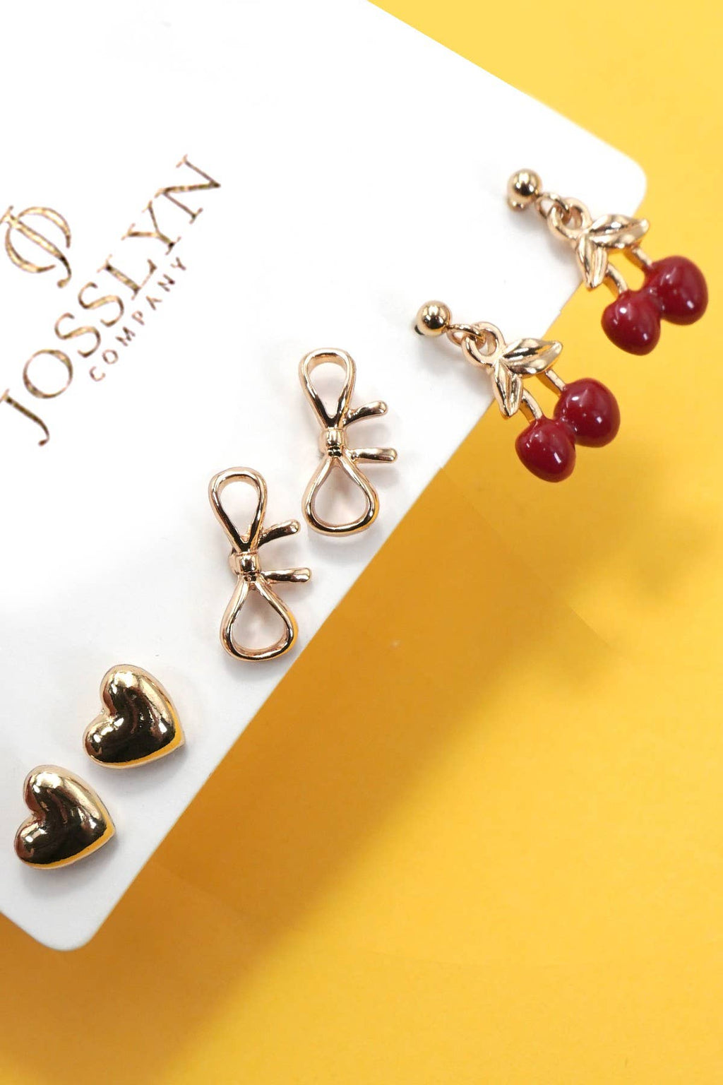 CHERRY BOW HEART TRIO EARRINGS