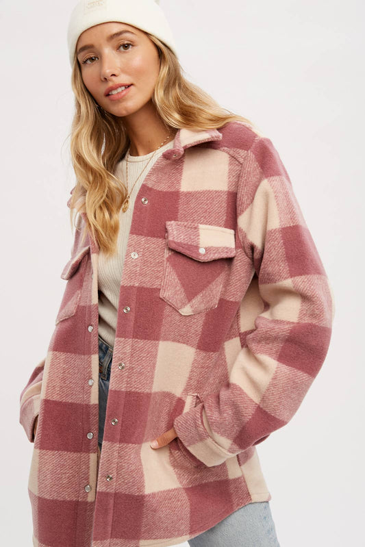 CHECKERED BRUSHED FLANNEL SHACKET- Mauve