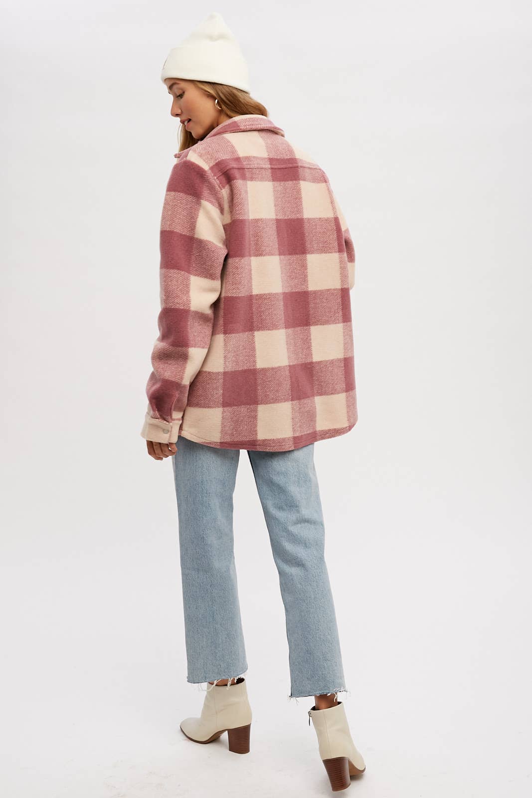 CHECKERED BRUSHED FLANNEL SHACKET- Mauve