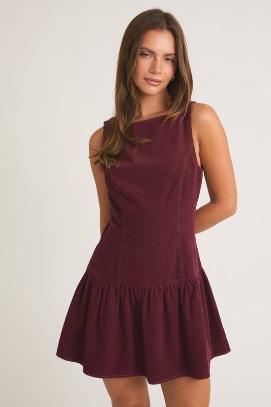 BOAT NECK SLEEVELESS LOW WAIST DRESS