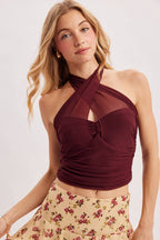 MESH CRISS-CROSS HALTER TOP
