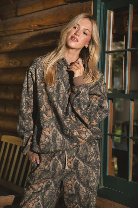 BAYOU Dark Woodland Camo Fleece Classic Hoodie : Dark Camo