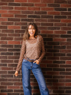 Leopard Mesh Long-Sleeve Top