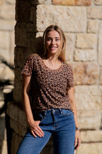 Leopard Mesh Short-Sleeve Top